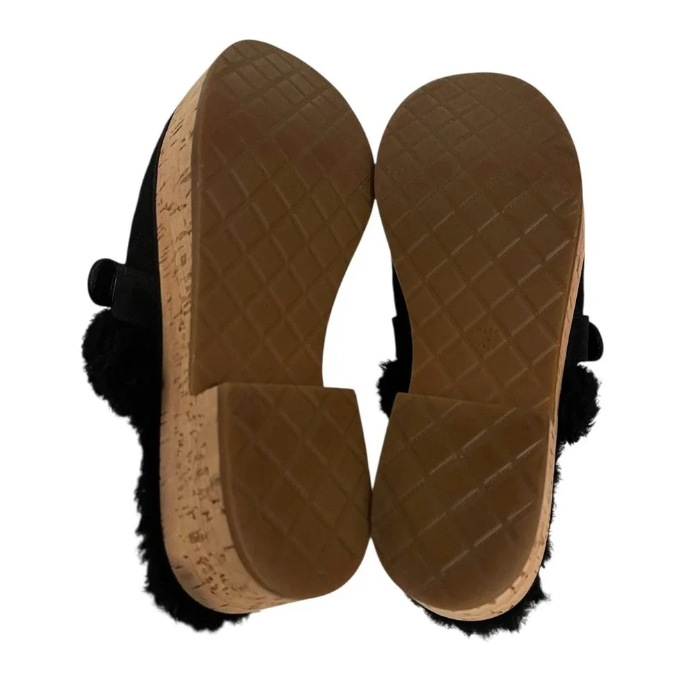 Chanel 21A Black Shearling‎ CC Turn Clasp Quilt Cork Mules Size 36
